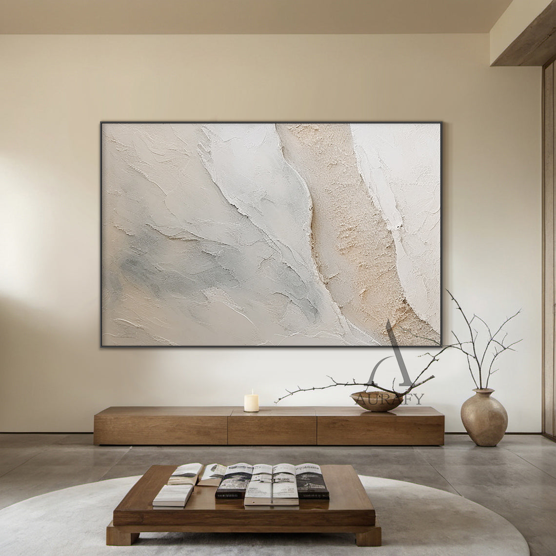 Abstract Plaster Art Beige White Tactile Textured High-Relief Minimalist Luxe Wall Decor AURA488