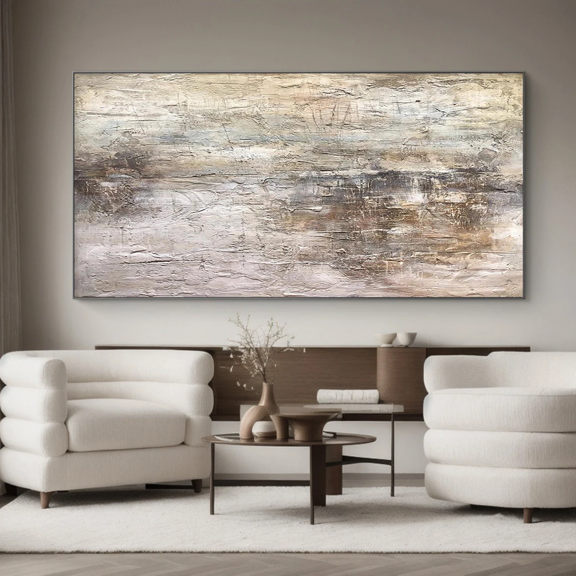Wabi Sabi Textured Beige Brown Abstract Wall Art Home Decor AURA217