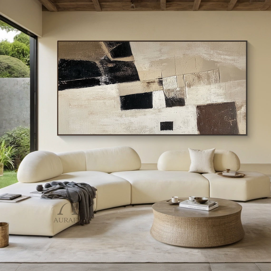 General Abstract Beige Art Tactile Surface Knife Strokes Sculpted Canvas Modern Organic Piece AURA468