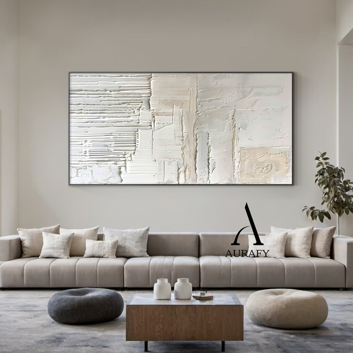 3D Textured Beige Painting Impasto Knife Strokes High-Relief Tactile Modern Organic Wall Art AURA527