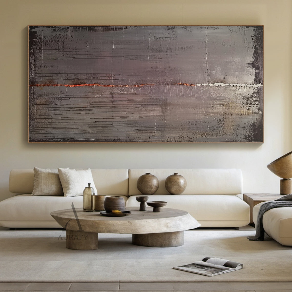 Plaster Textured Grey Black Burnt Orange Accent Japandi Minimalist Tactile Abstract Wall Art AURA795