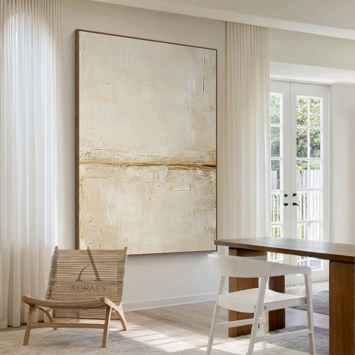 Neutral Beige Minimalist Textured Wall Art - AURA815