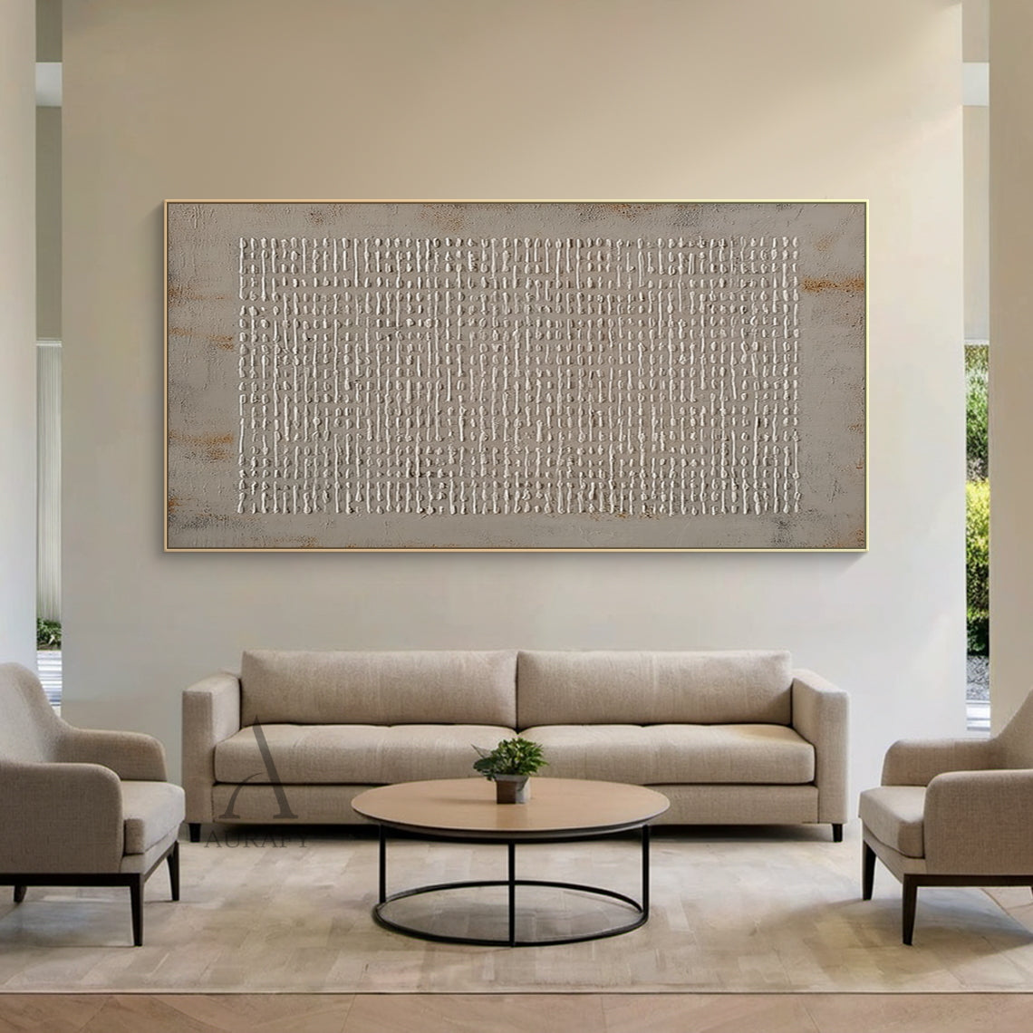 Abstract Gray Textural High-Relief Plaster Art with Irregular Grid Rust Accents Tactile Surface Minimalist Industrial AURA629