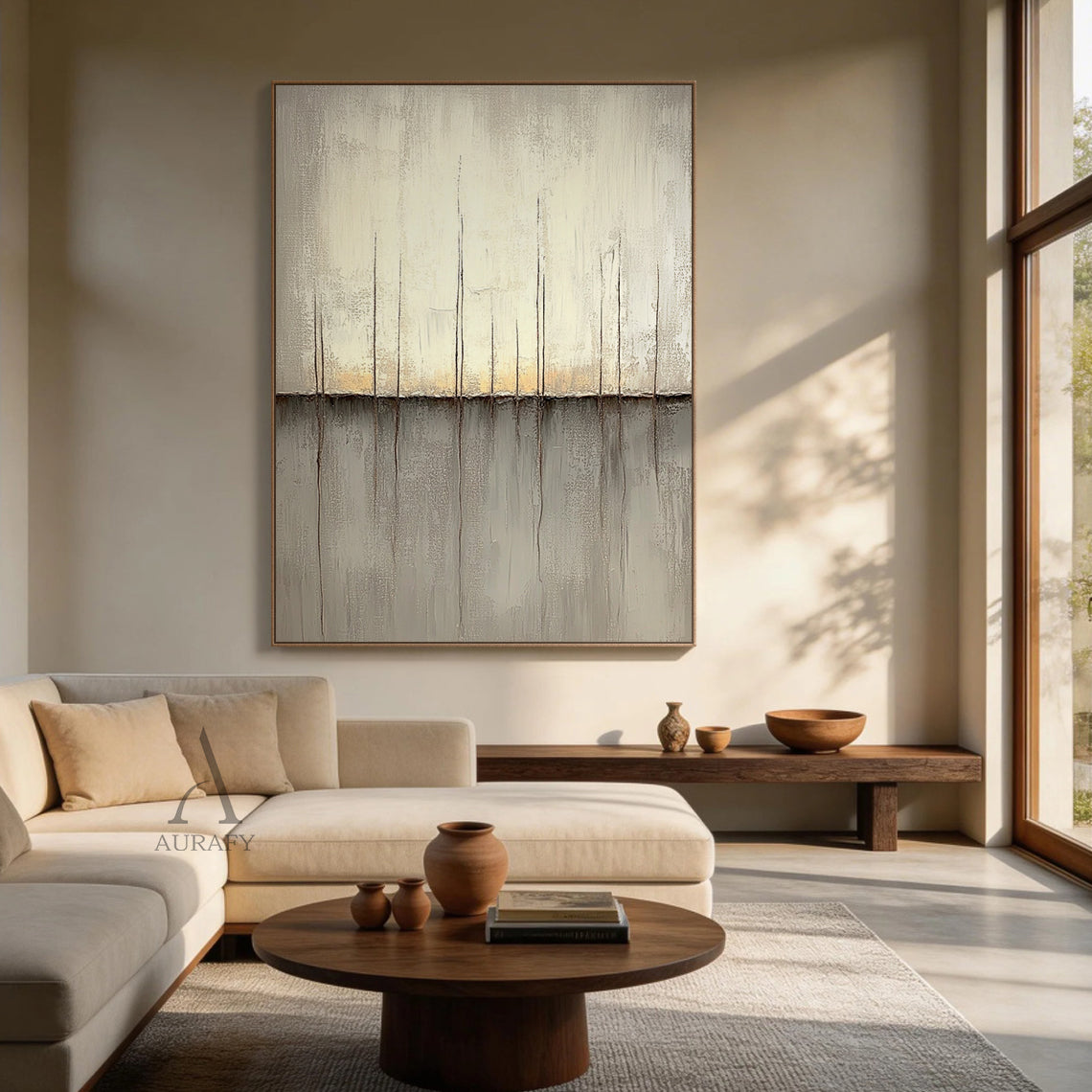 Abstract Beige Gray Modern Wall Art Decor for Living Room AURA360