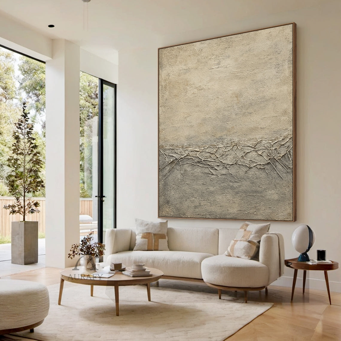 General Abstract Beige Wabi-Sabi Vintage Art with Cracked Distressed Plaster-like Tactile Texture AURA426