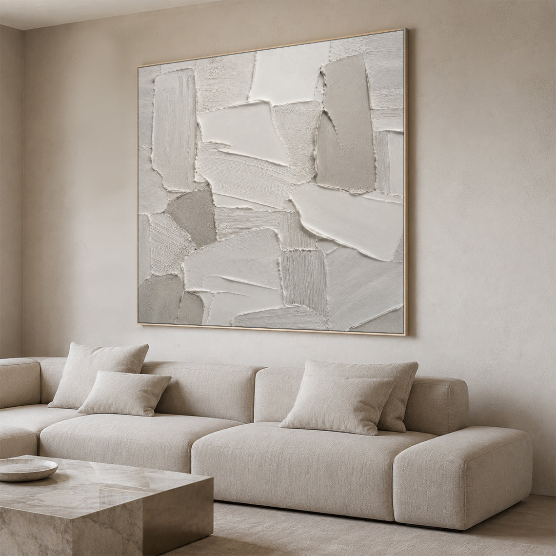 Gray 3D Textured Plaster Painting Japandi Wabi-Sabi Knife Stroke Tactile Abstract Minimalist Luxe Wall Decor AURA764