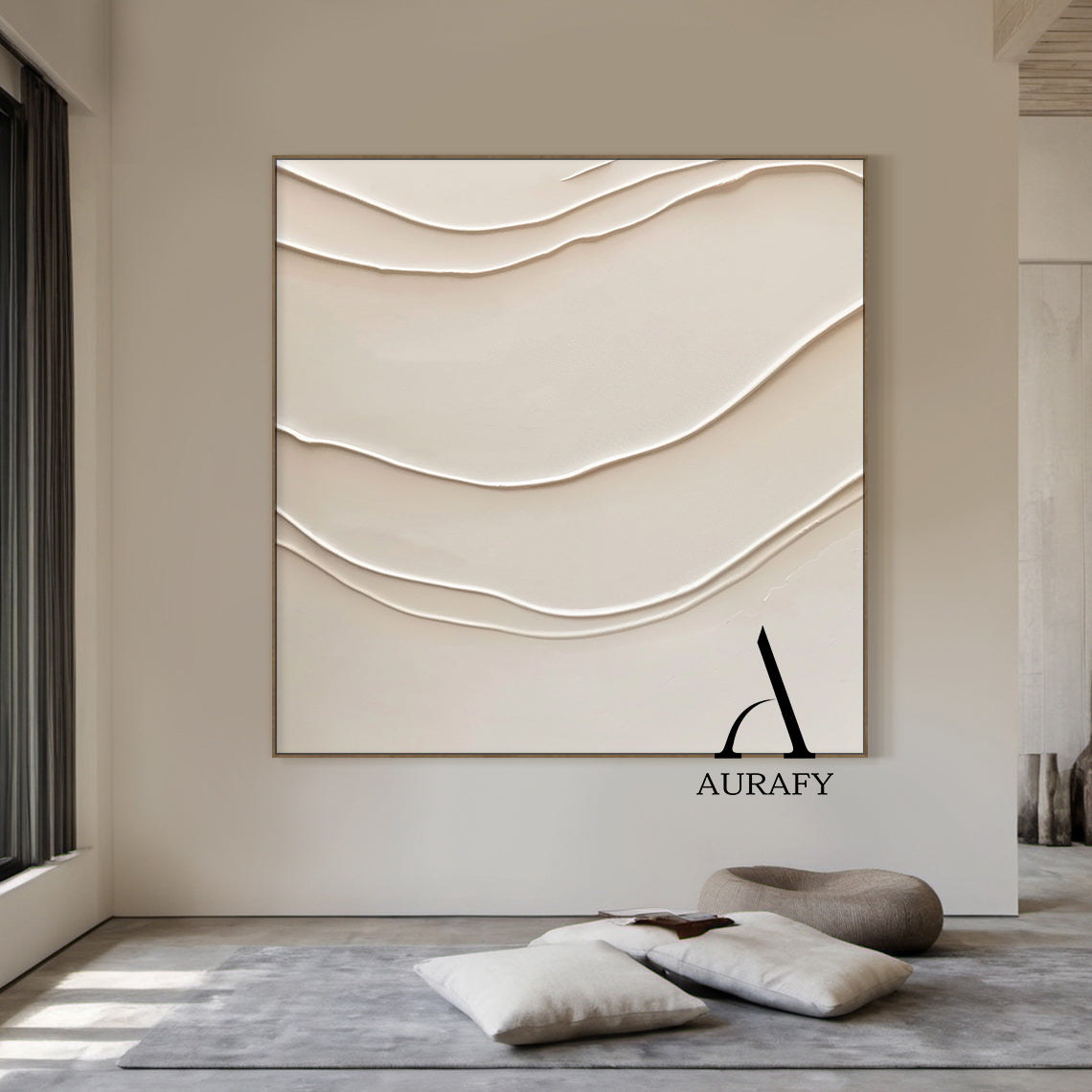 Minimalist Beige Plaster Textured Wall Art Wabi-Sabi Sculpted Knife Stroke Japandi Tactile Canvas Home Decor AURA544