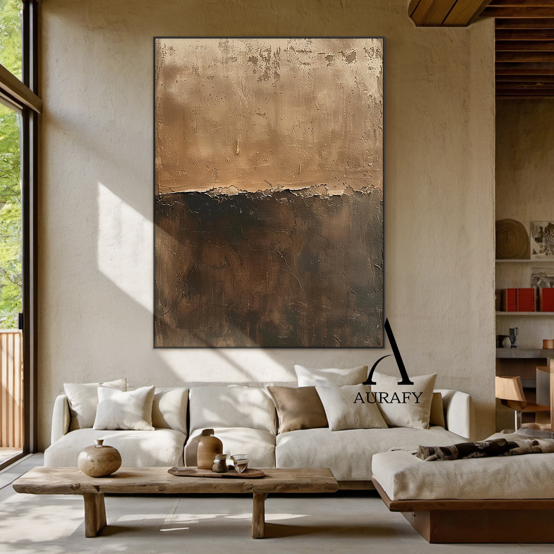 Wabi Sabi Brown Plaster Textured Abstract Art with Cracked Peeling Edges Tactile Surface AURA555