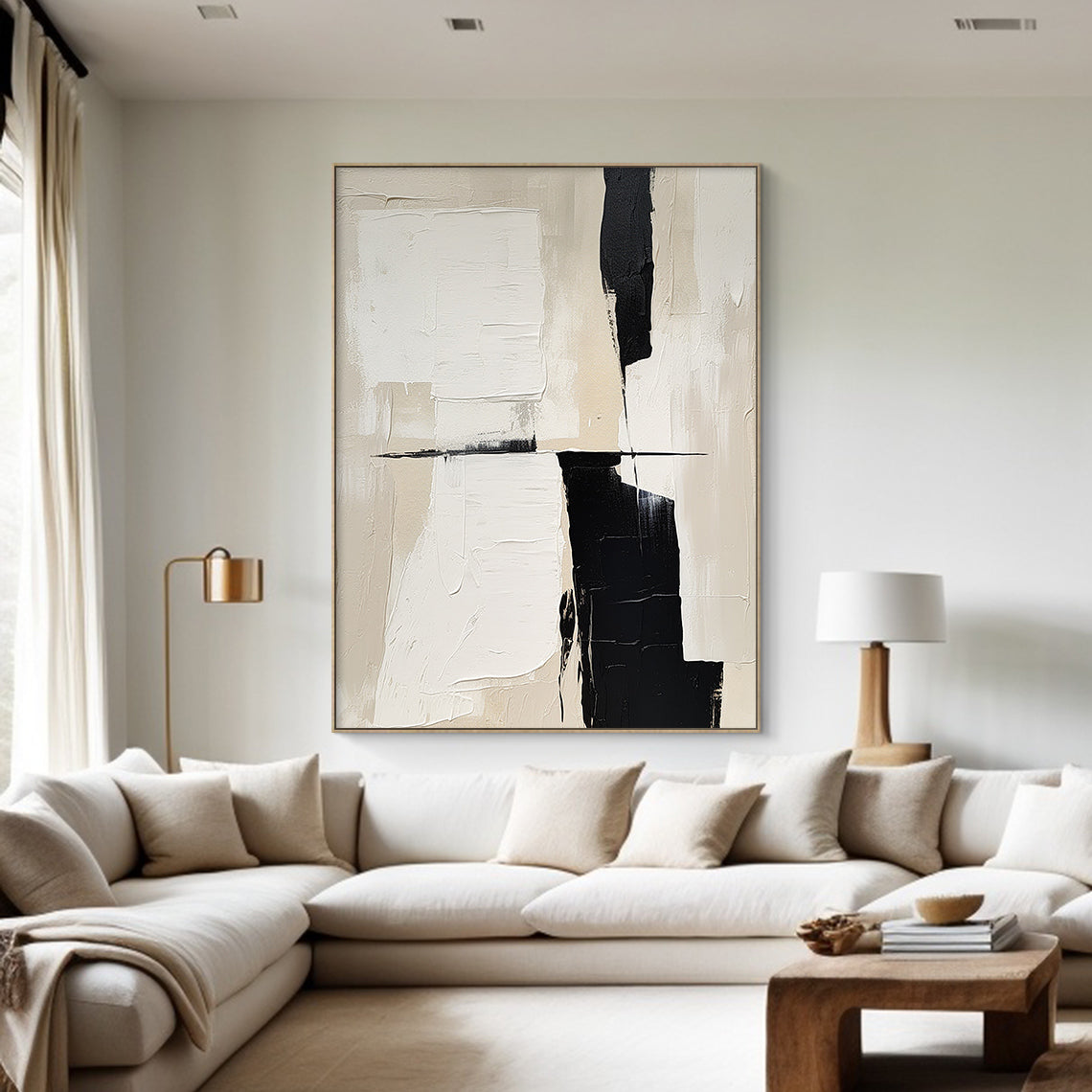 Traces of Still Light a Warm Ivory & Noir Abstraction-AURA111