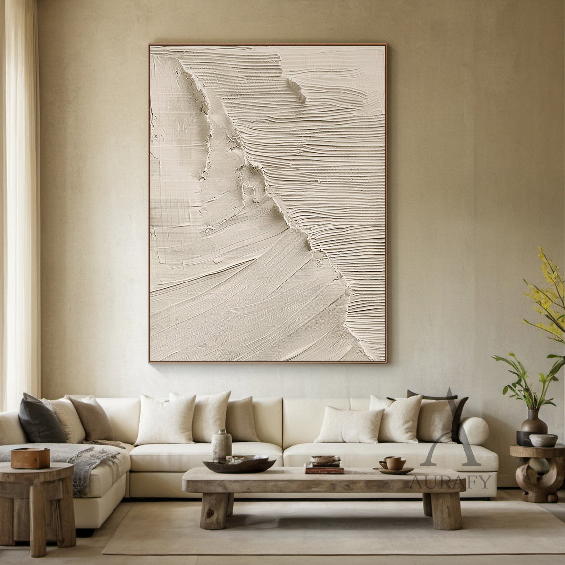 Beige 3D Textured Painting Modern Home Living Room Wall Art AURA283