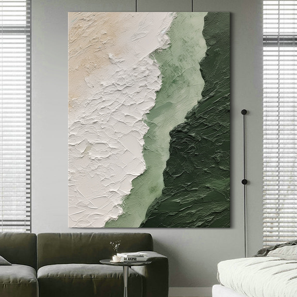 Moss Serenity Canvas – Moss Green & Ivory Textured Wall Art – AURA061