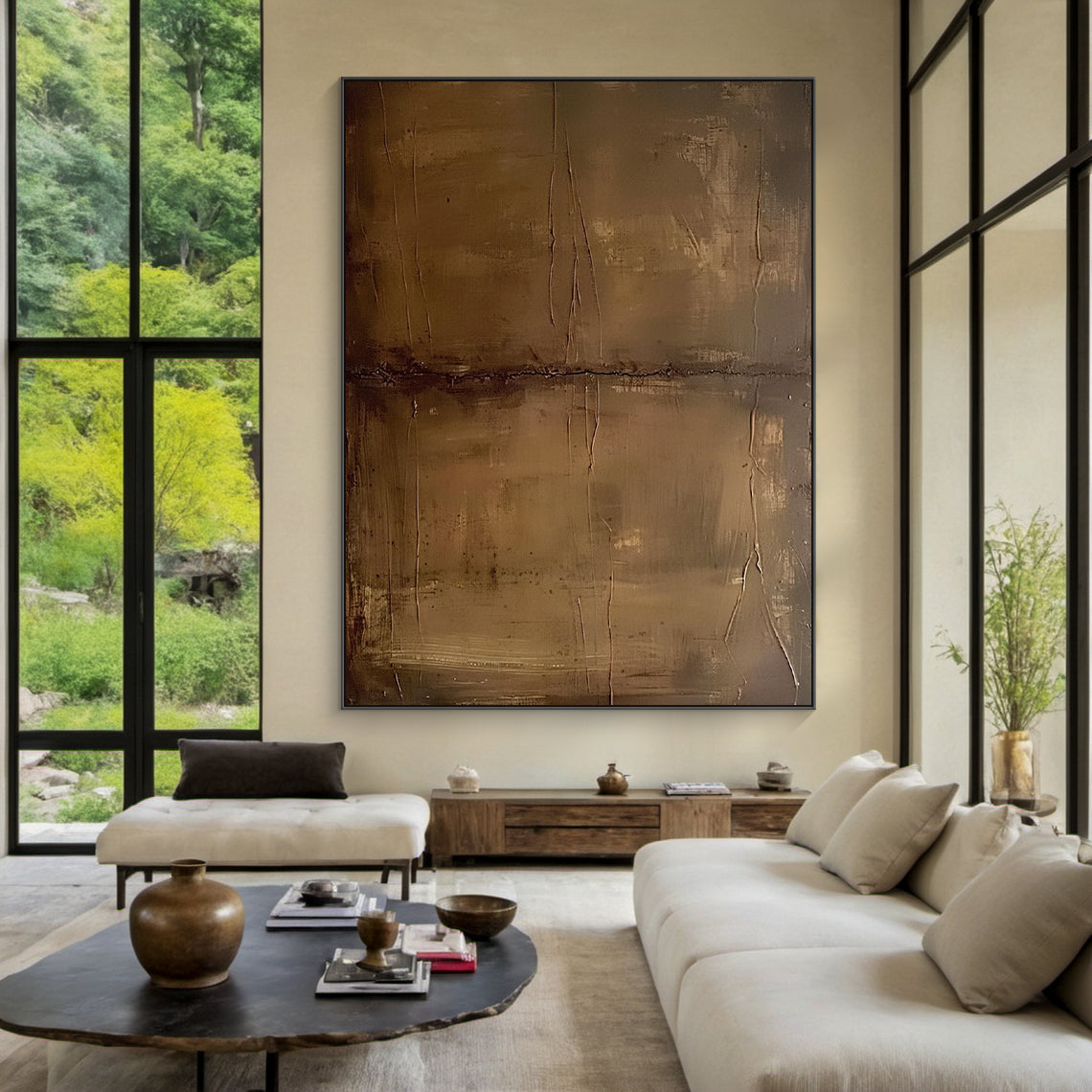 Earthline Depth Canvas — Bronze Umber Textured Wall Art – AURA070