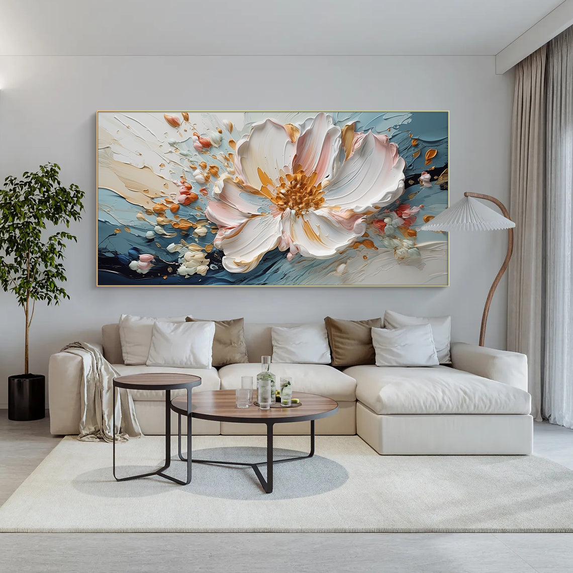 Blooming Calm-Blue & White 3D Textured-AURA062