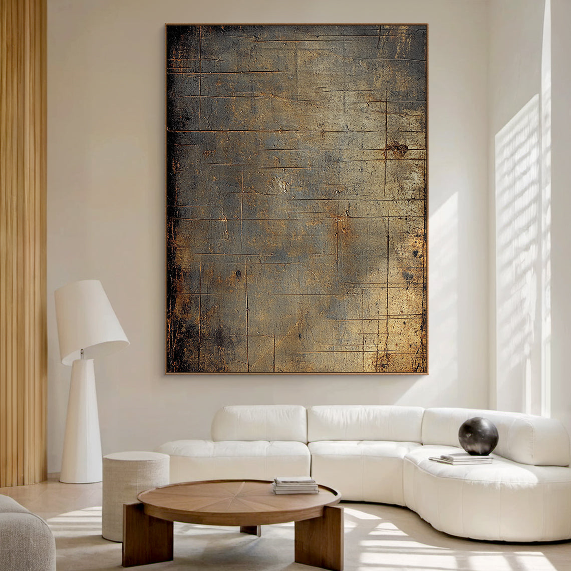 Wabi Sabi Brown Tactile Weathered Aged Artwork with Scratch Marks Rustic Finish AURA585