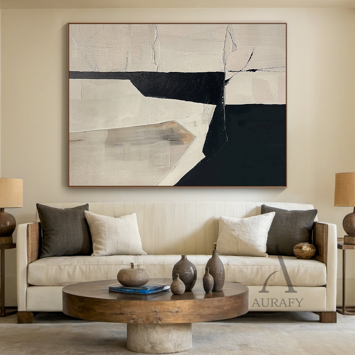 Beige and Black General Abstract Wall Art for Home Decor AURA296