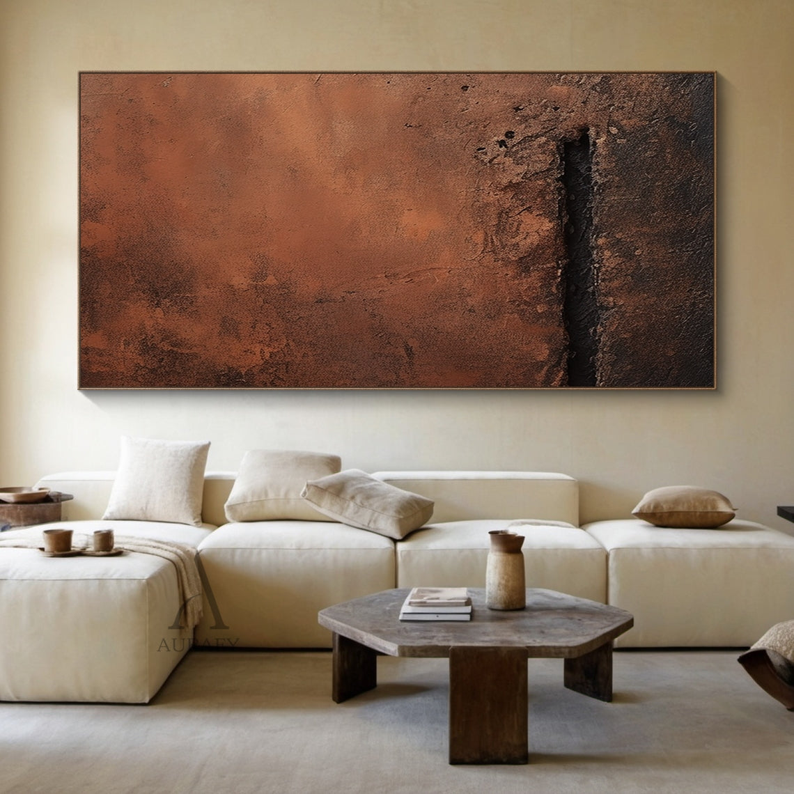 Rust Red and Brown Abstract Painting with a Dark Fissure - AURA831