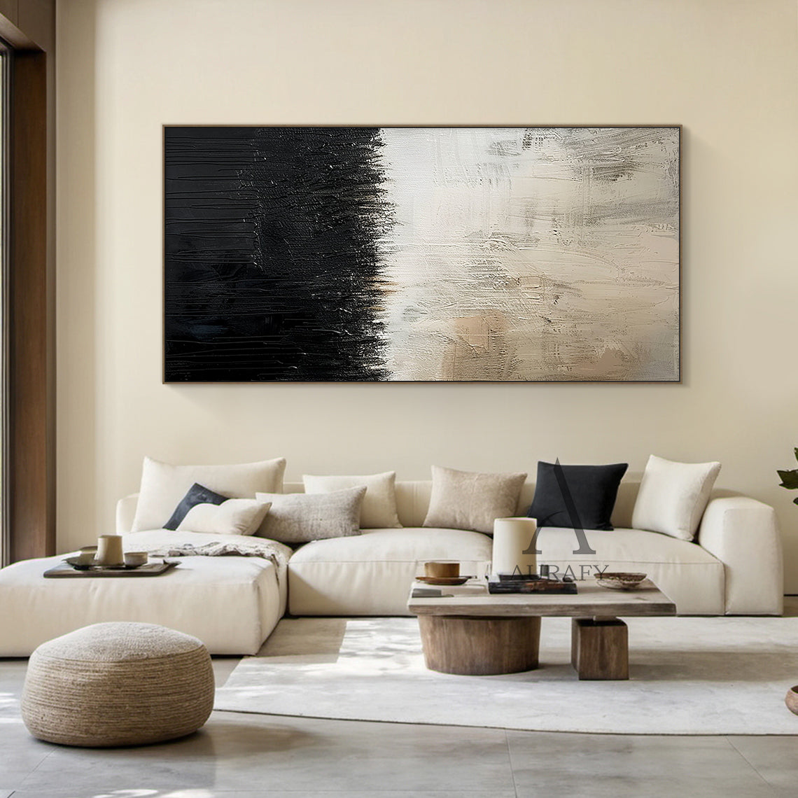 General Abstract Art White Beige Black Scratch Mottled Texture Paint Drips Modern Organic AURA482