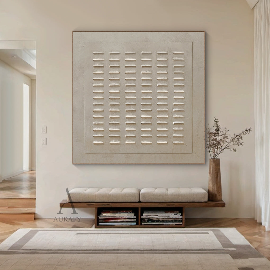 Minimalist Wall Art Beige Plaster Textured High-Relief Tactile Sculpted Modern Art Piece AURA450