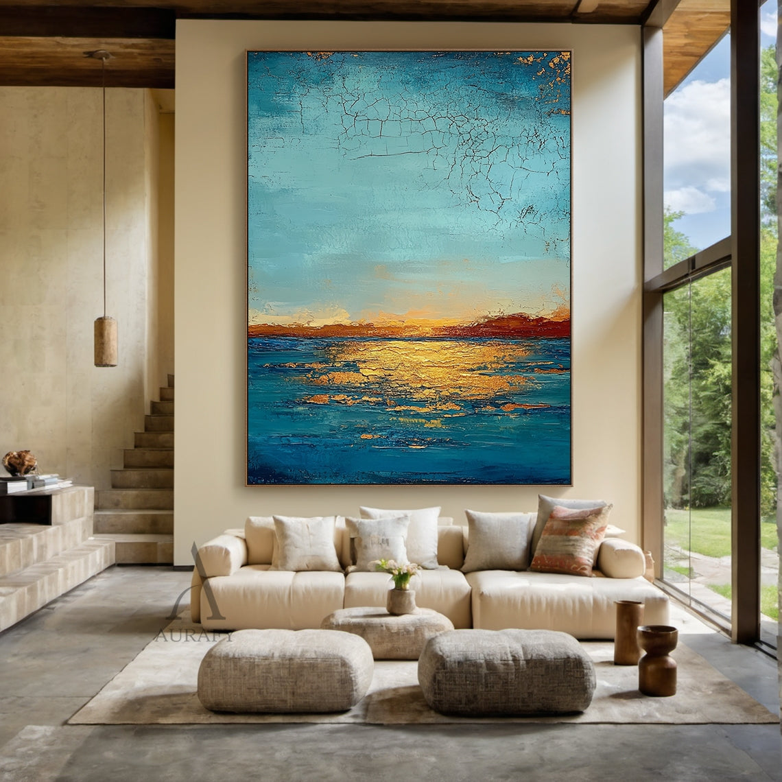 Turquoise Ocean Sunset Wall Art - AURA687