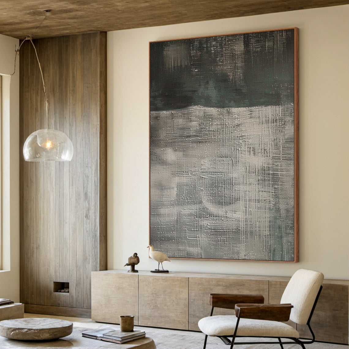 Wabi Sabi Black Gray Abstract Art Tactile Impasto Texture Interwoven Lines Irregular Scratches AURA578