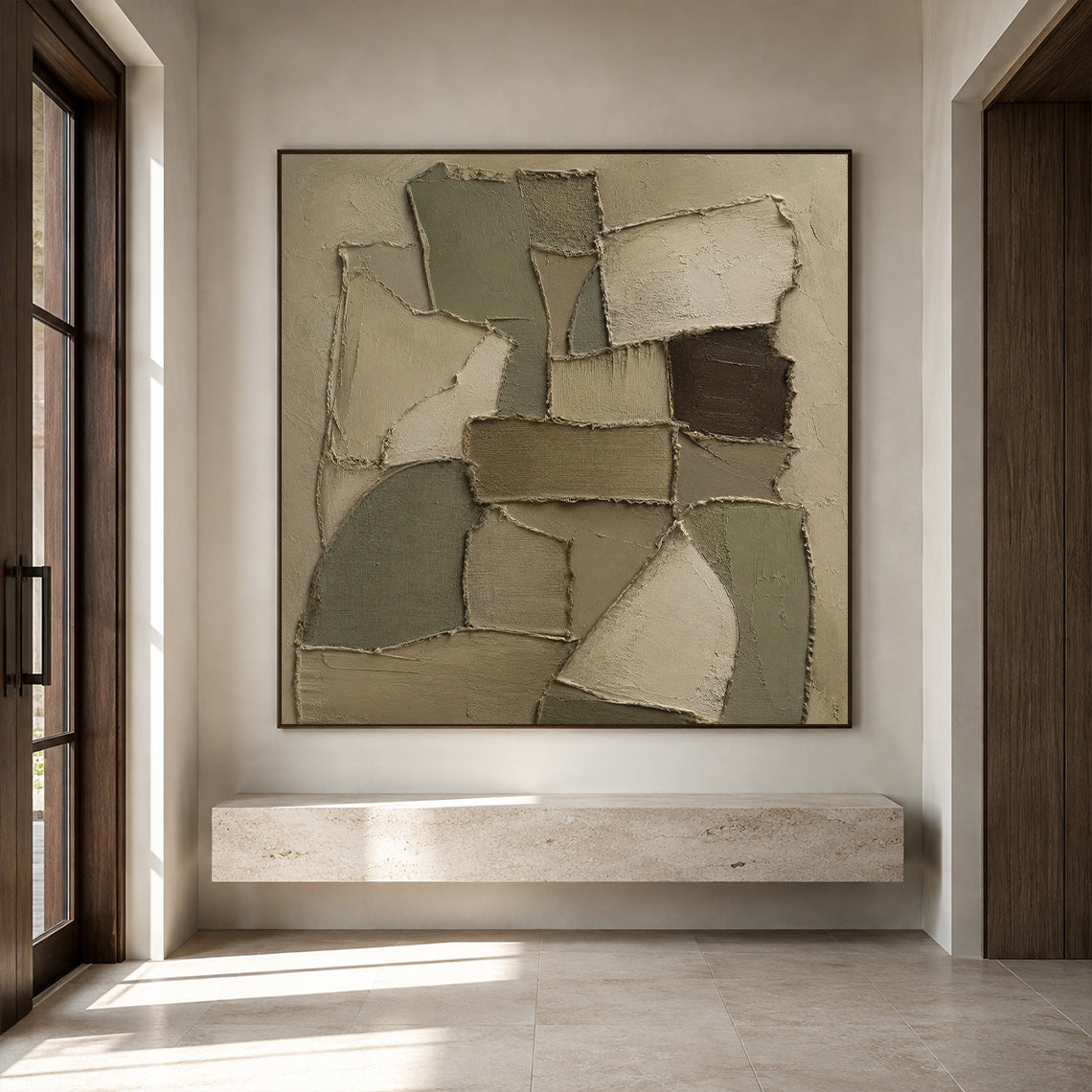 Wabi-Sabi 3D Textured Brown Plaster Painting Japandi Neutral Geometric Collage Knife Sculpted Canvas Wall Art AURA772