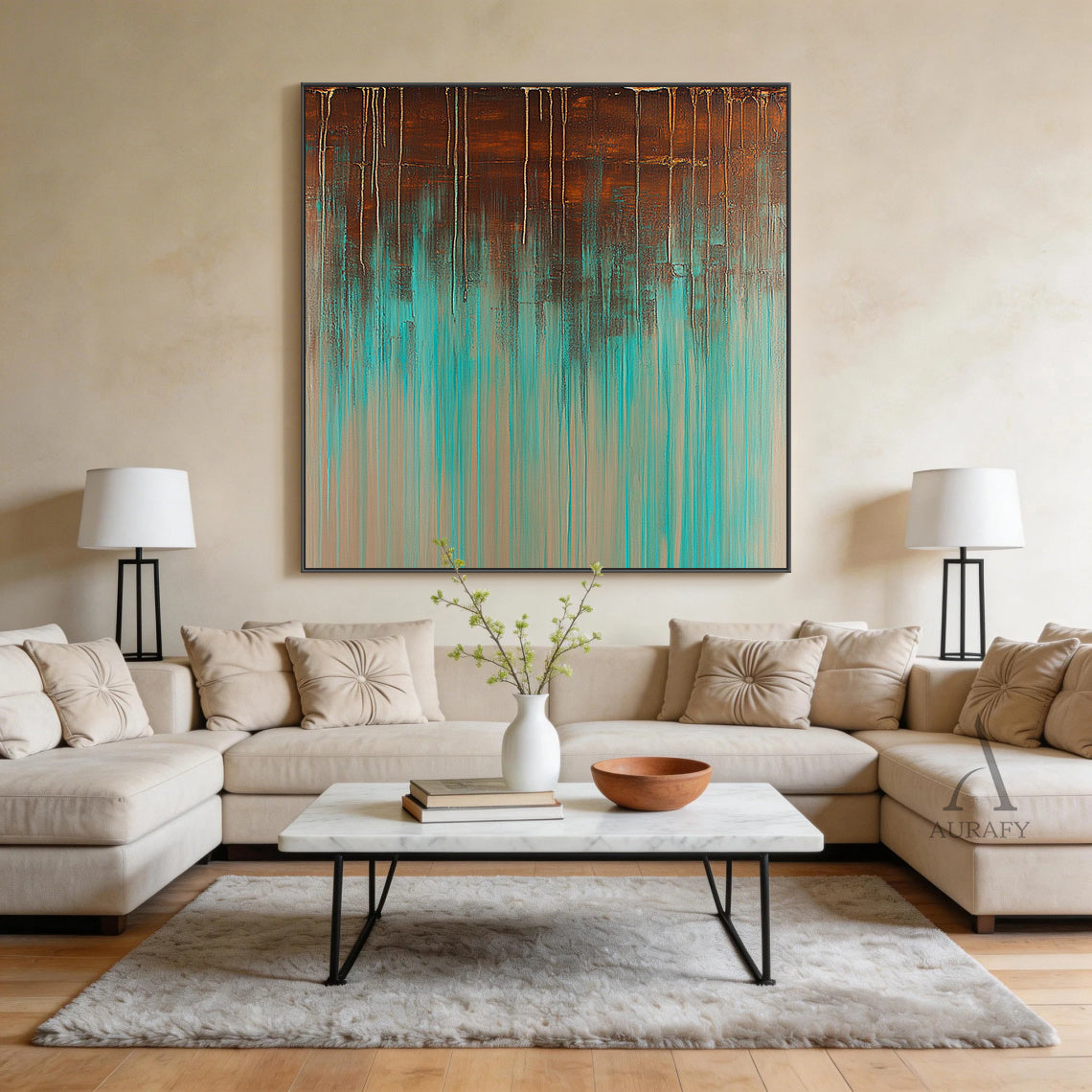 General Abstract Brown Green Modern Wall Art Home Decor AURA352