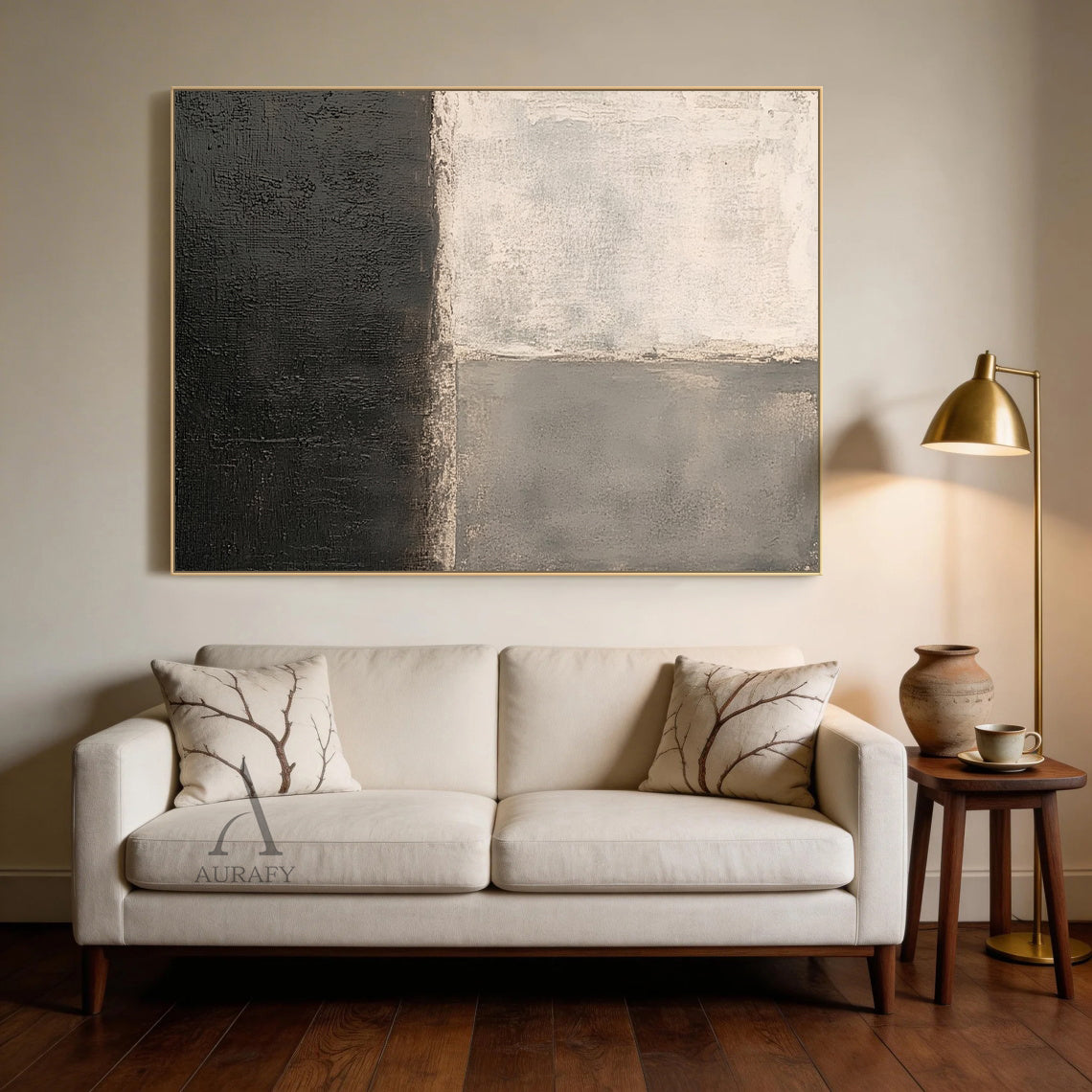 General Abstract Black Beige Wall Art for Living Room Decor AURA365