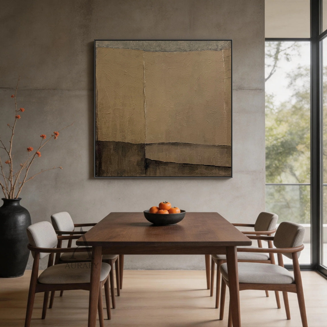 Wabi Sabi Plaster Textured Abstract Art Japandi Beige Brown Tactile Sculpted Canvas Minimalist Wall Painting AURA739