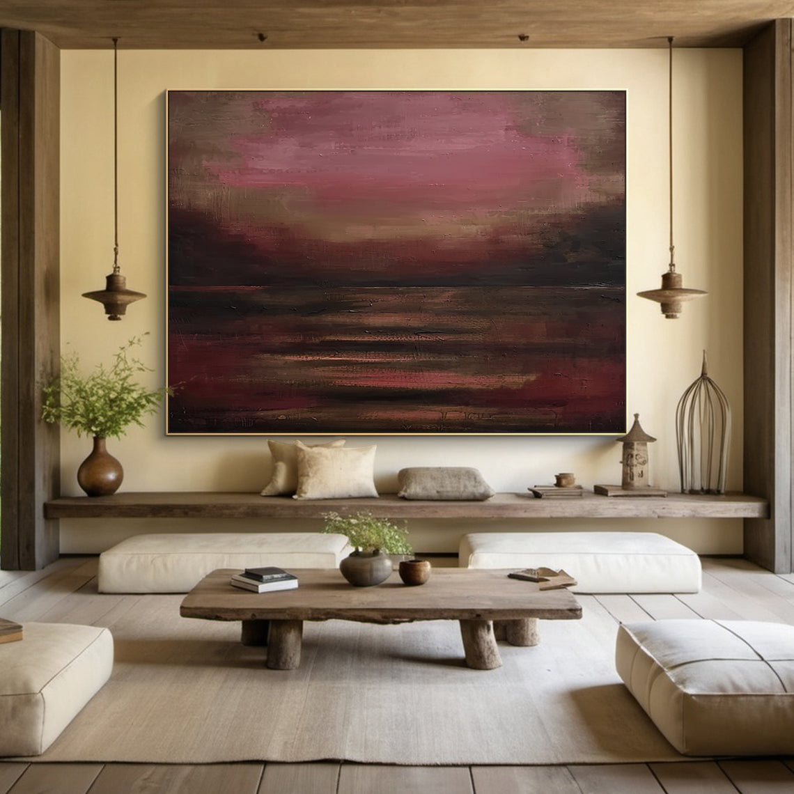 Crimson Stillness-Red Abstract Minimalist Art-AURA116