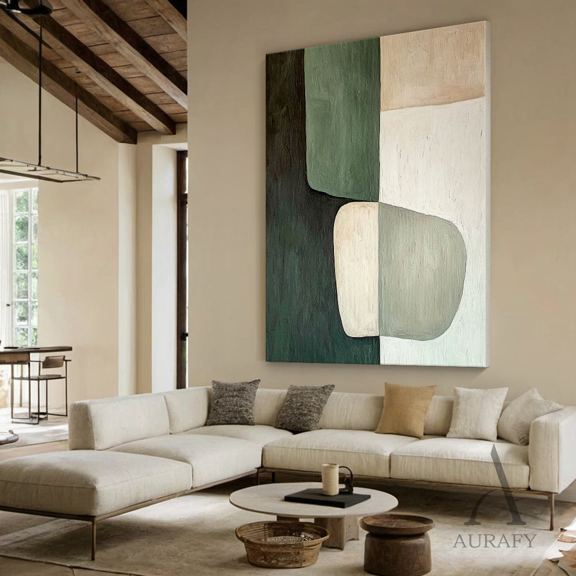 General Abstract Green Beige Wall Art for Home Decor AURA285