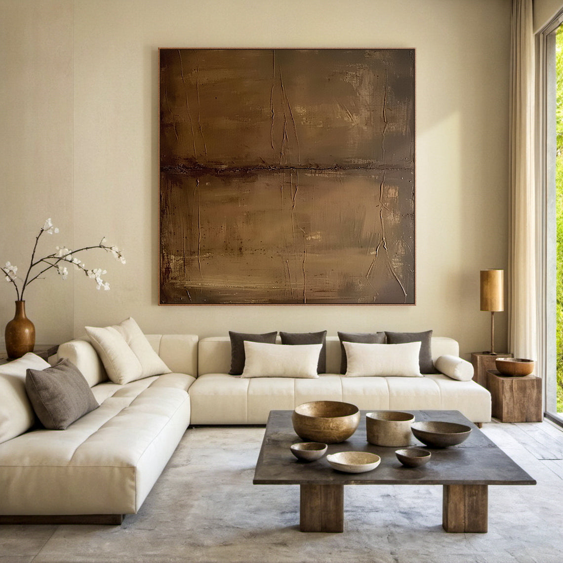 Earthline Depth Canvas a Bronze Umber Textured Wall Art-AURA070