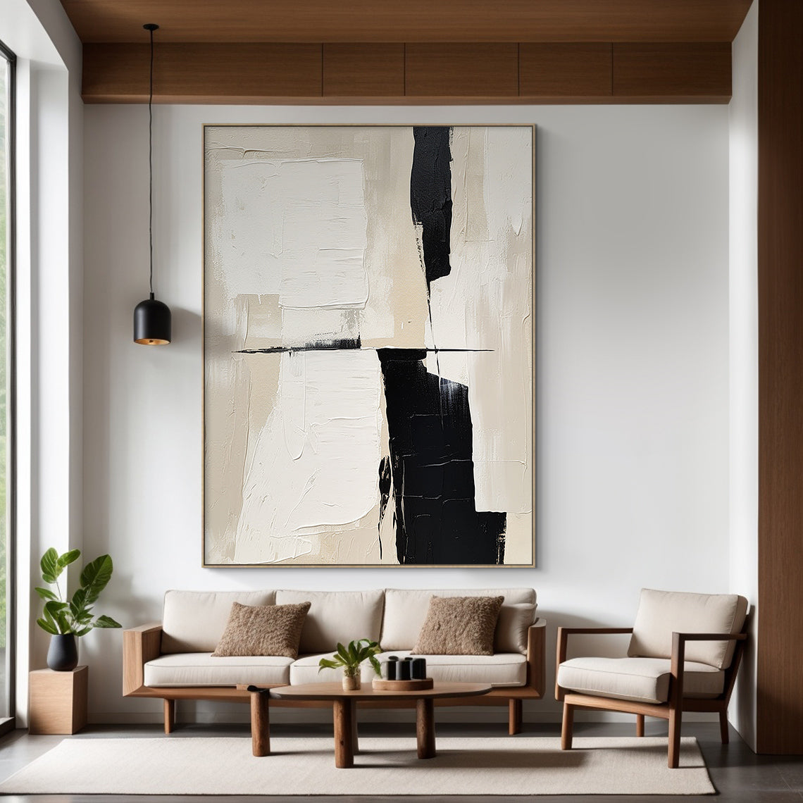 Traces of Still Light a Warm Ivory & Noir Abstraction-AURA111