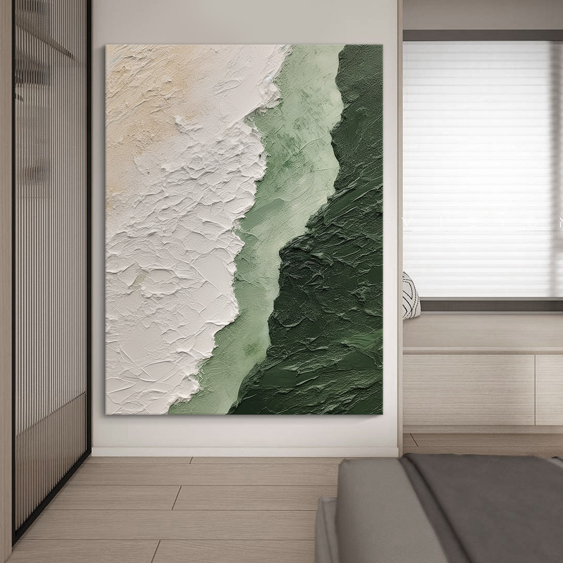 Moss Serenity Canvas – Moss Green & Ivory Textured Wall Art – AURA061