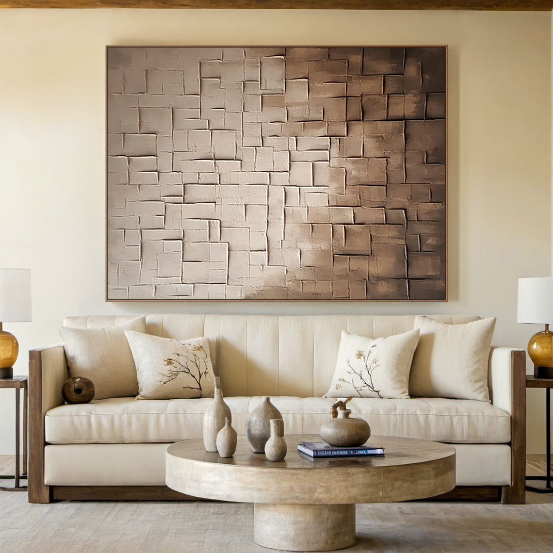 Wabi Sabi Beige Textured Abstract Wall Art Living Room Decor AURA075