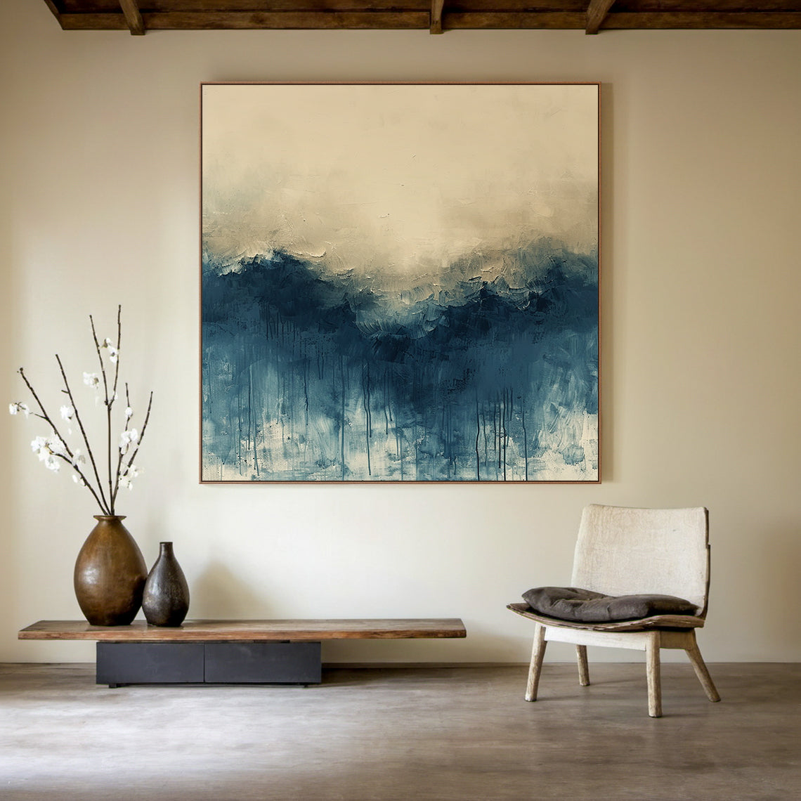 Soft Horizon-Blue & Beige Minimalist Abstract Field-AURA138