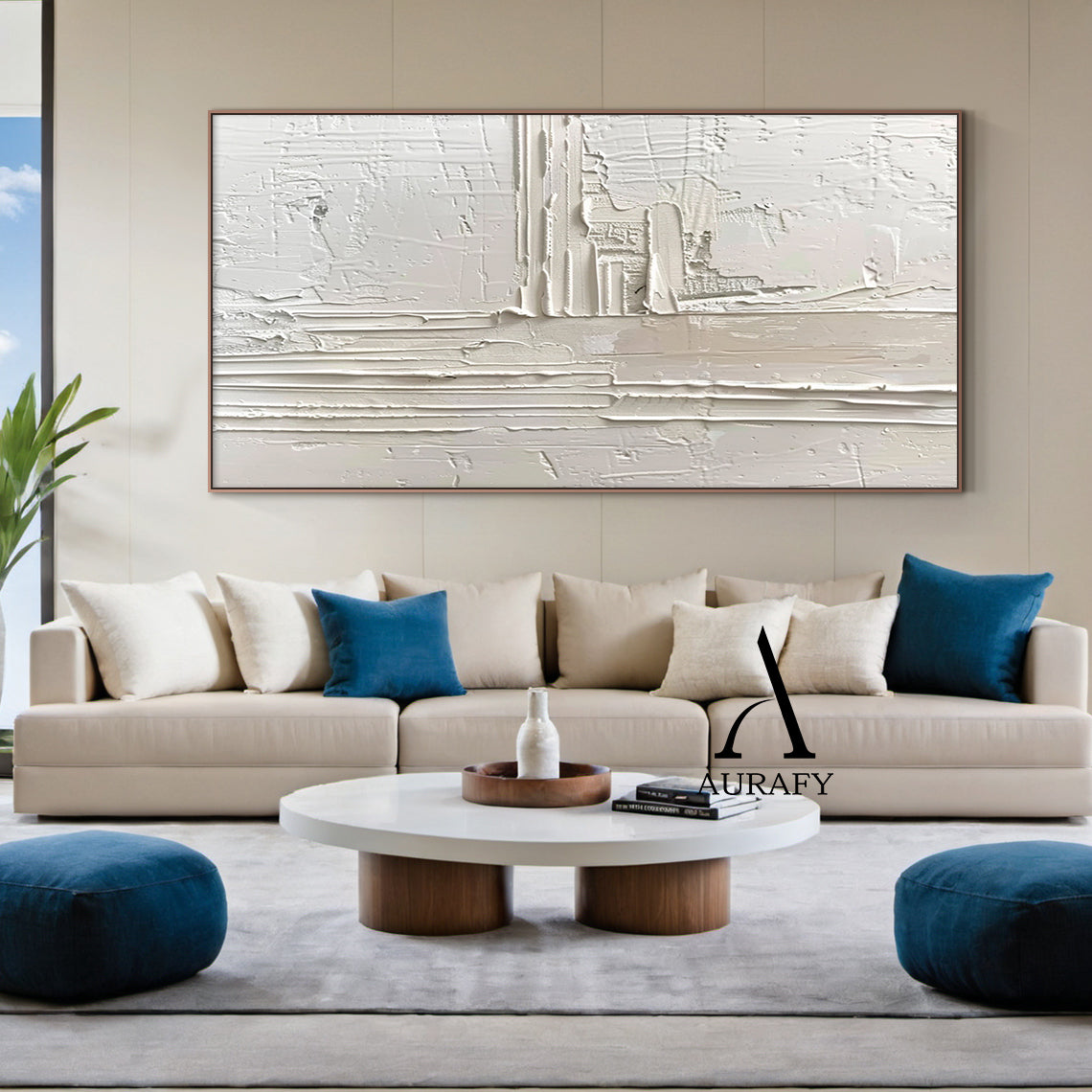 3D Textured Beige Abstract Painting Tactile High-Relief Sculpted Canvas Modern Minimalist Art AURA524
