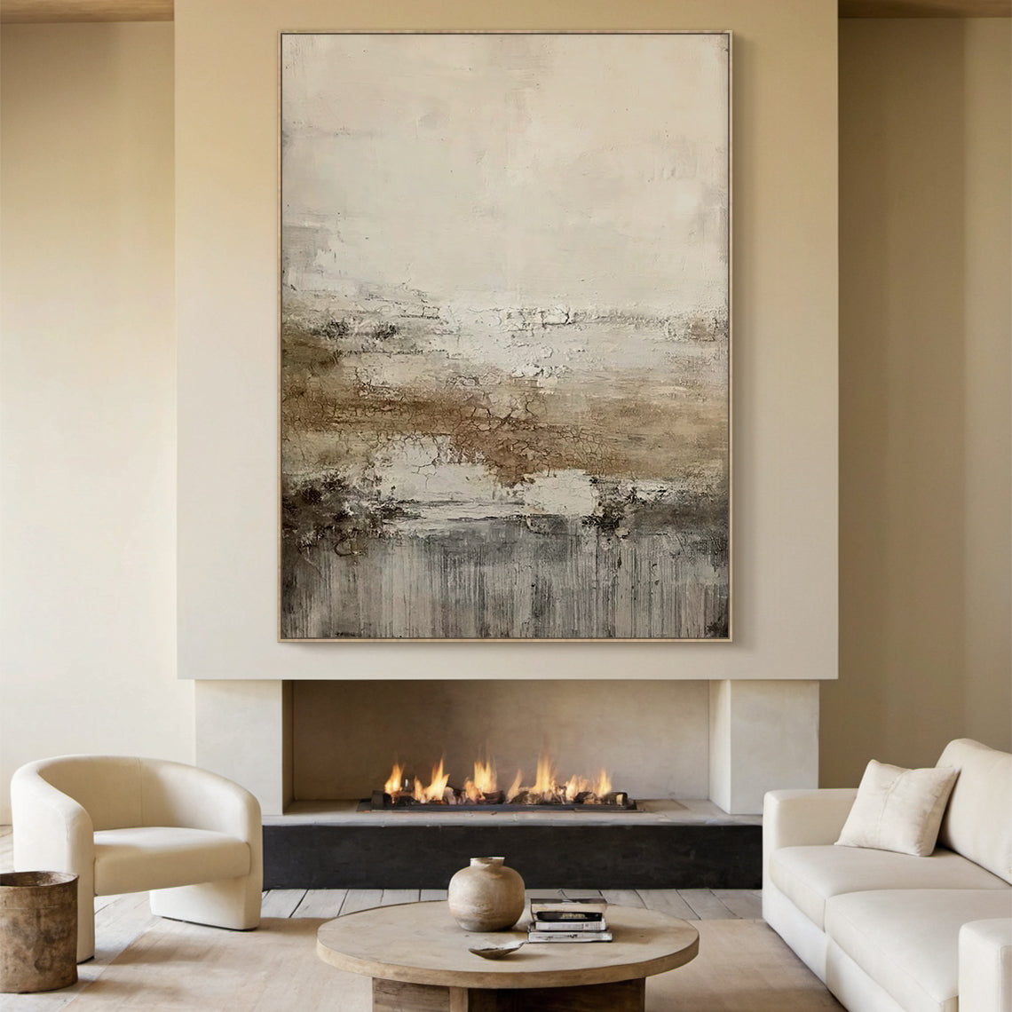 Weathered Horizon Wall Art-Cream & Smoky Taupe Tones-AURA015