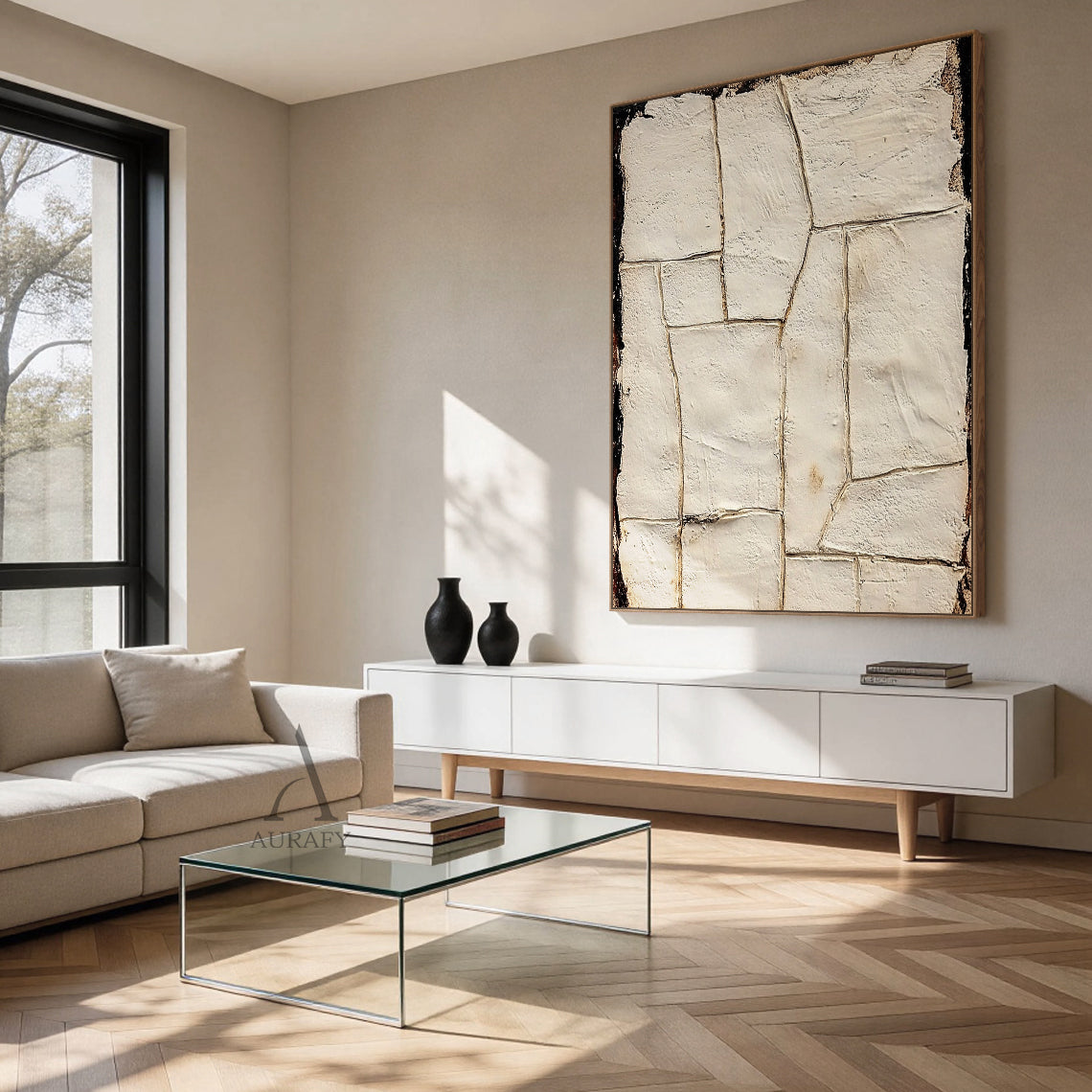 Beige 3D Textured Painting for Modern Living Room Home Decor AURA363