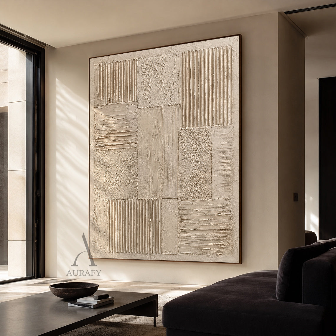 Sand Grid, Beige Brown Ribbed 3D Abstract Painting AURA860