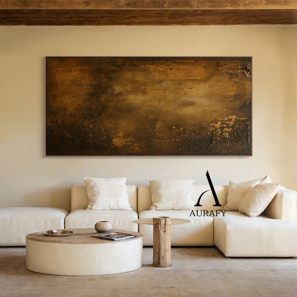 Wabi Sabi Brown Plaster Textured Weathered Canvas Art with Chipped Finish Tactile Surface AURA568
