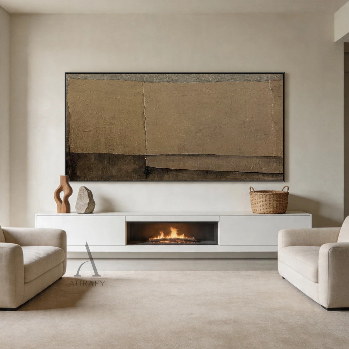 Wabi Sabi Plaster Textured Abstract Art Japandi Beige Brown Tactile Sculpted Canvas Minimalist Wall Painting AURA739