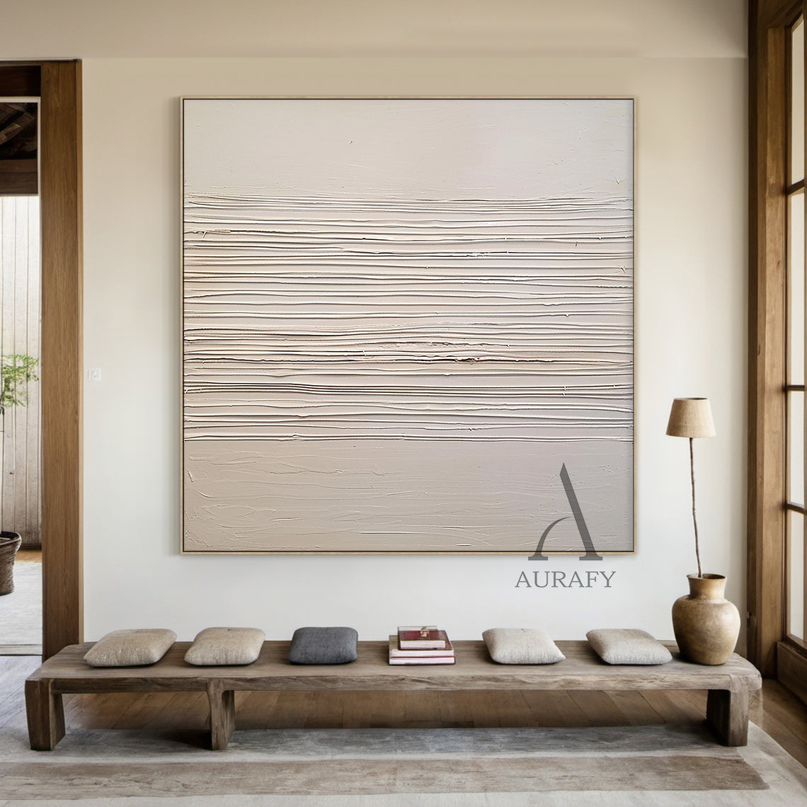 Beige Abstract Art Knife Strokes Impasto Tactile Sculpted Canvas Minimalist Luxe AurafyArt AURA483
