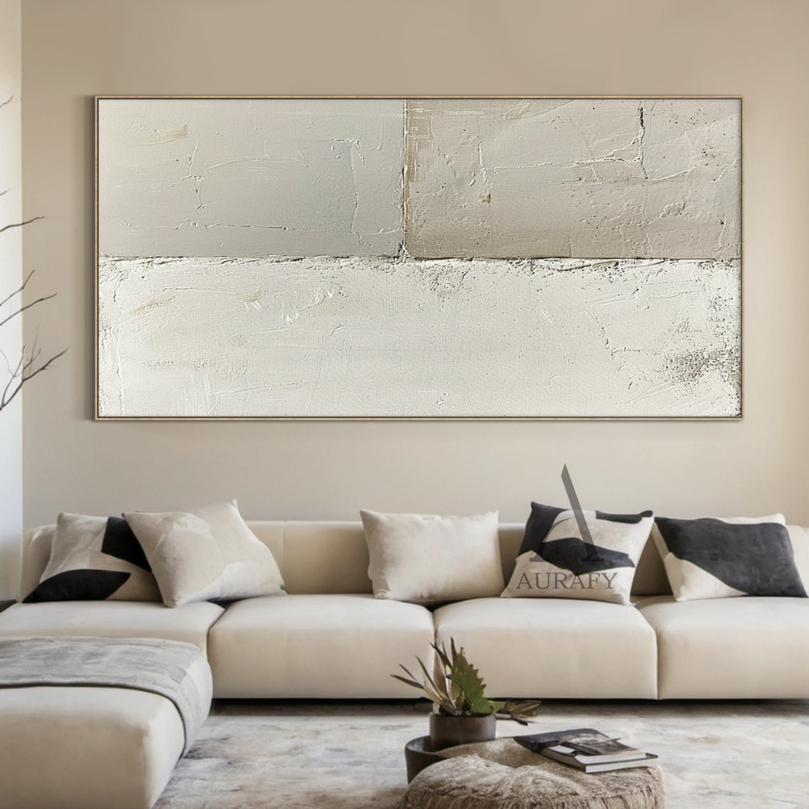 General Abstract Beige White Cracked Plaster Textured Wabi-Sabi Tactile Modern Organic Artwork AURA473