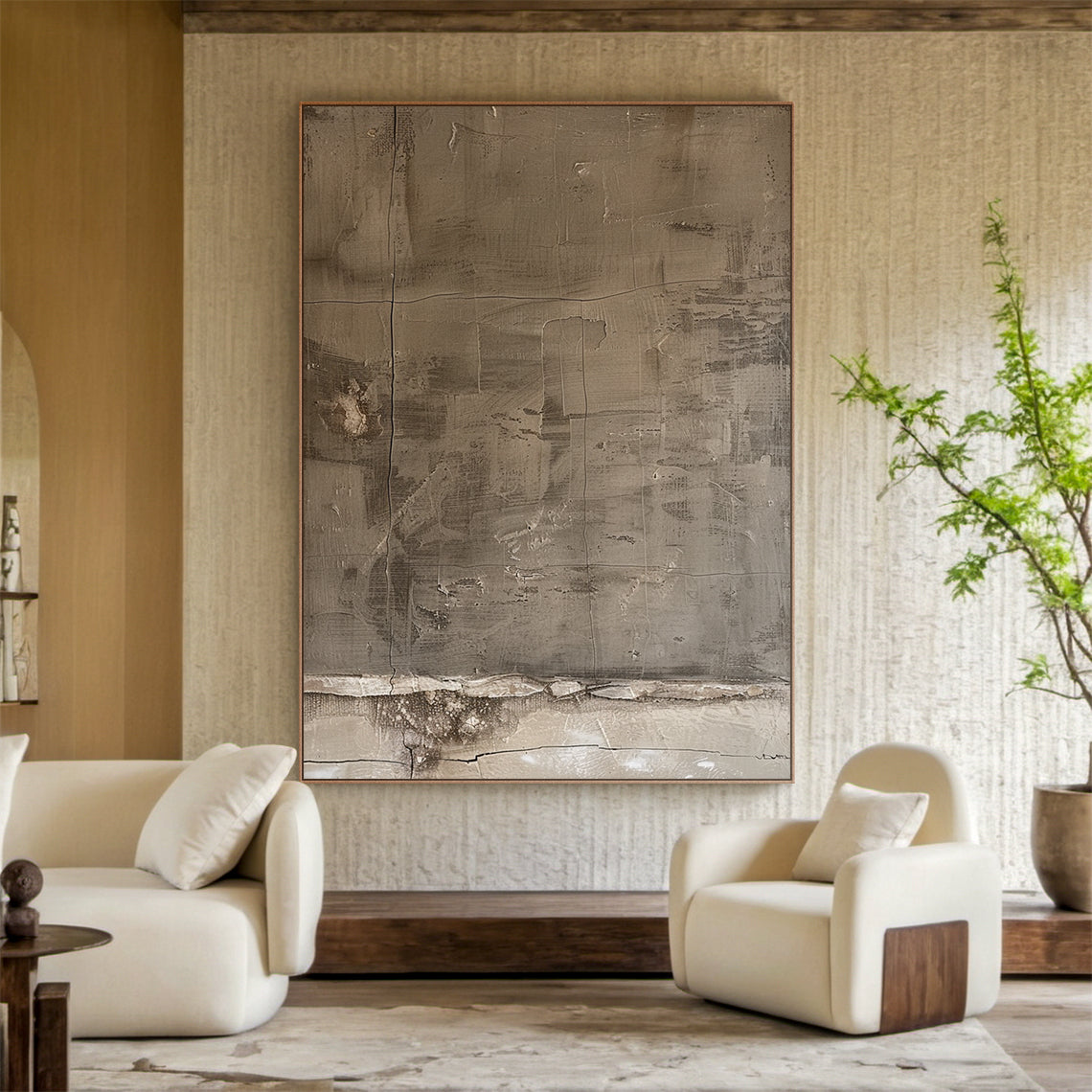 Wabi Sabi Brown Abstract Textured Wall Art Living Room Decor AURA209