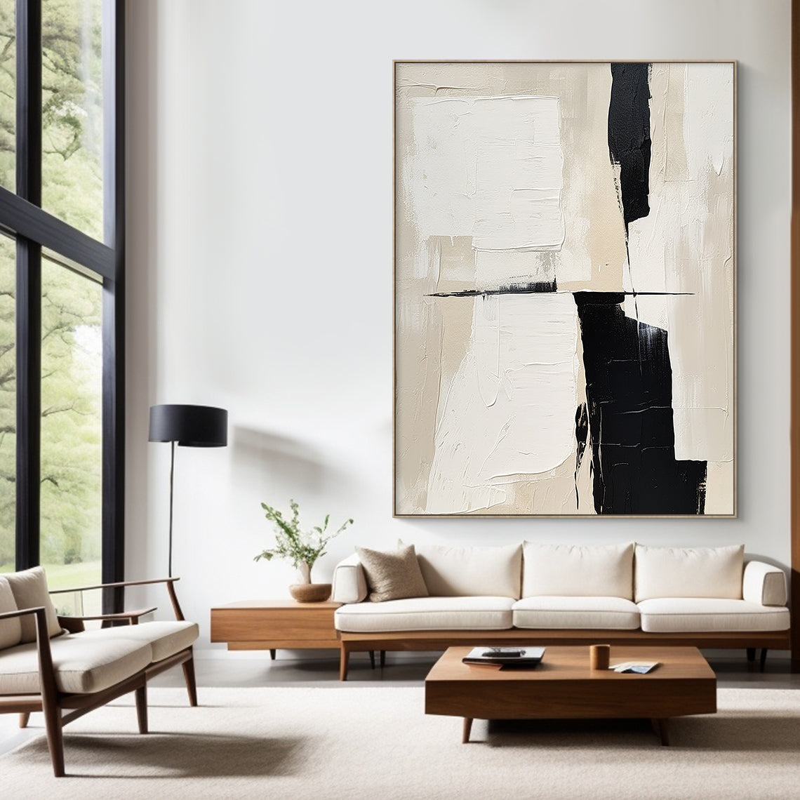 Traces of Still Light a Warm Ivory & Noir Abstraction-AURA111