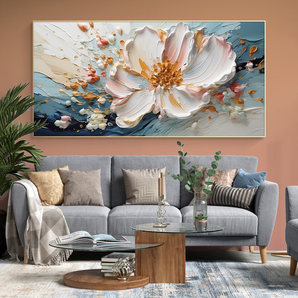 Blooming Calm-Blue & White 3D Textured-AURA062