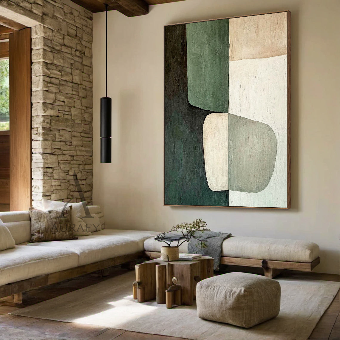 General Abstract Green Beige Wall Art for Home Decor AURA285