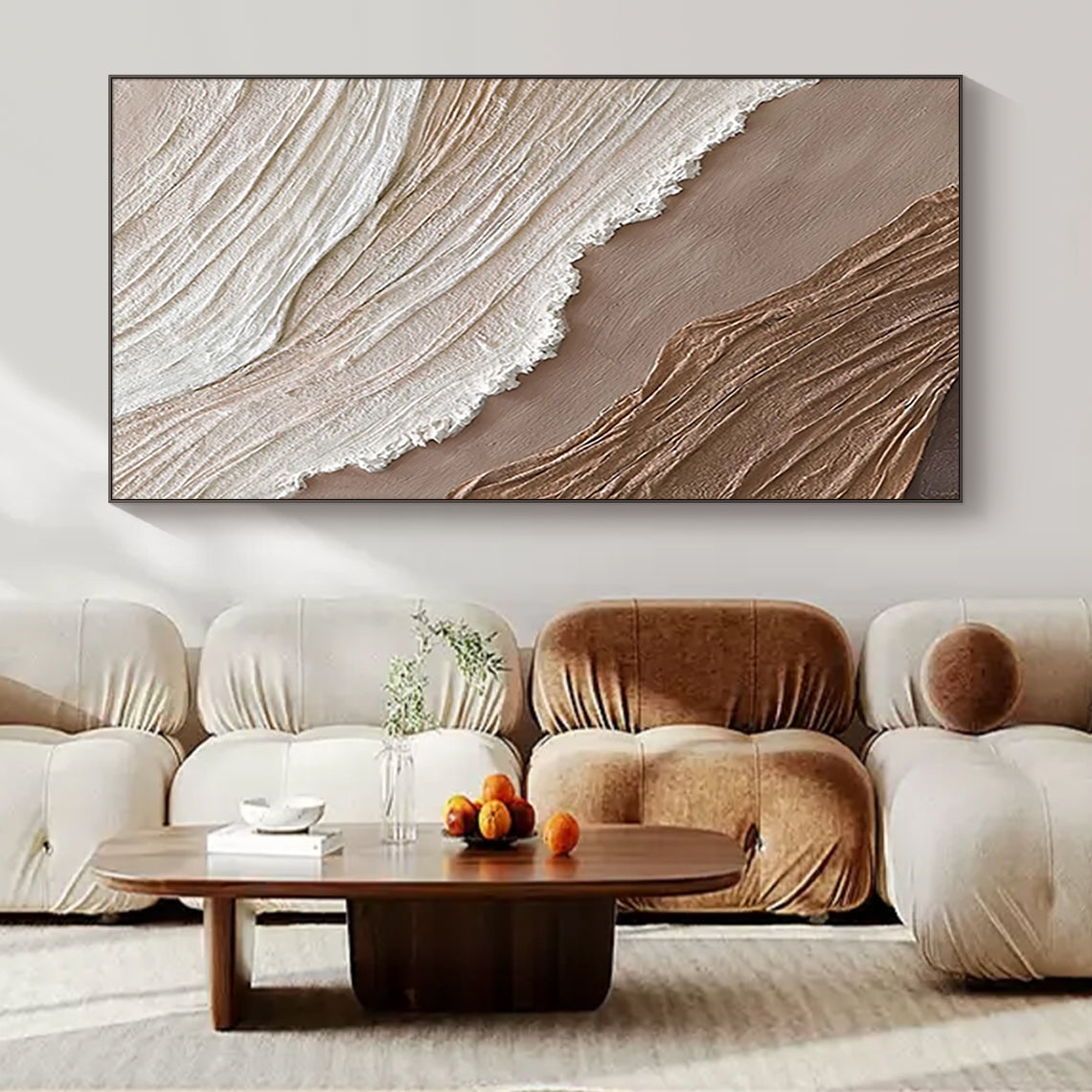 Minimalist Grid Texture Wall Art-Warm Beige Tones-AURA060