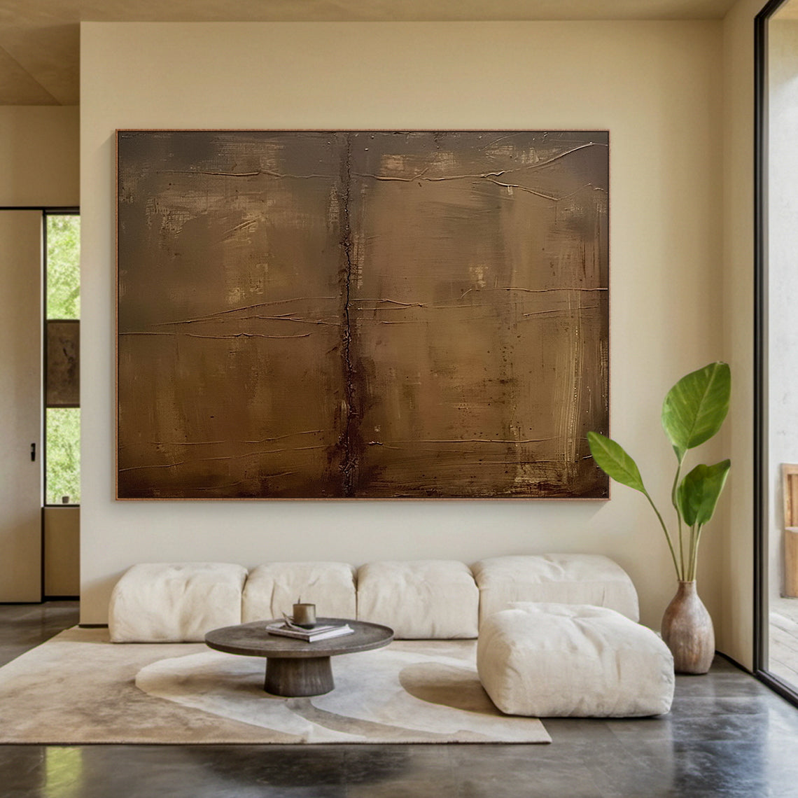 Earthline Depth Canvas a Bronze Umber Textured Wall Art-AURA070