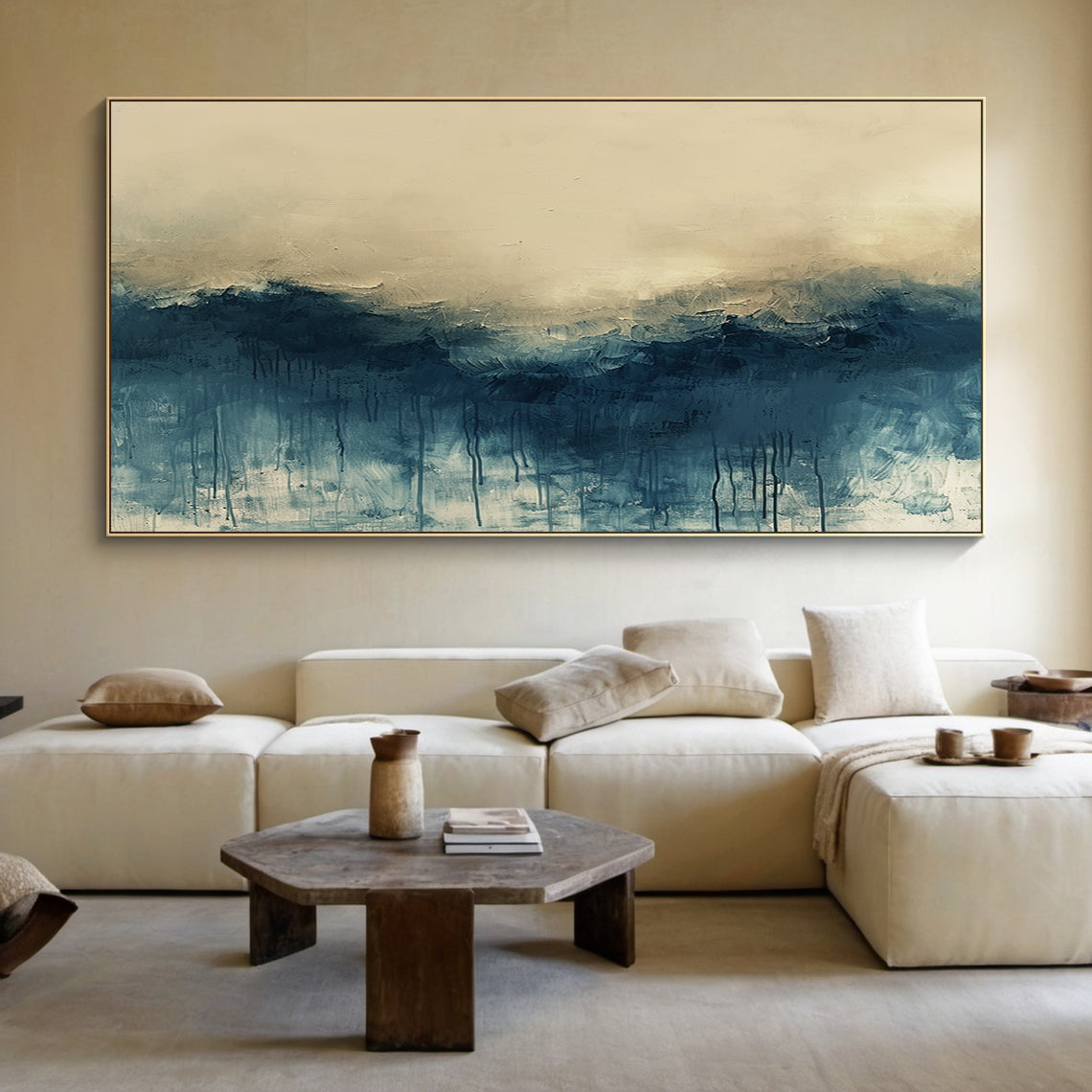 Soft Horizon-Blue & Beige Minimalist Abstract Field-AURA138